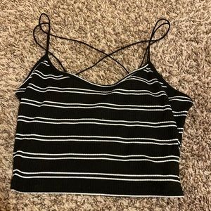 spaghetti strap black and white striped crop top